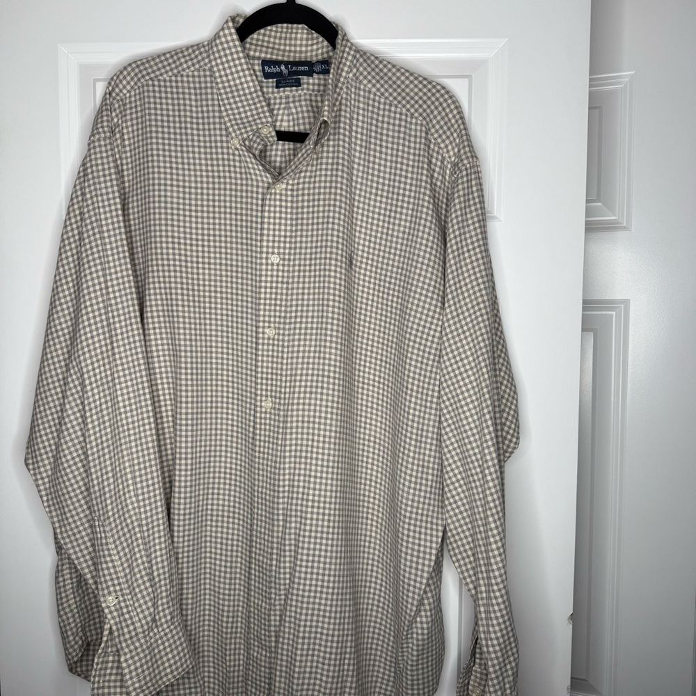 Ralph Lauren Men's Gingham Shirt - Beige and White